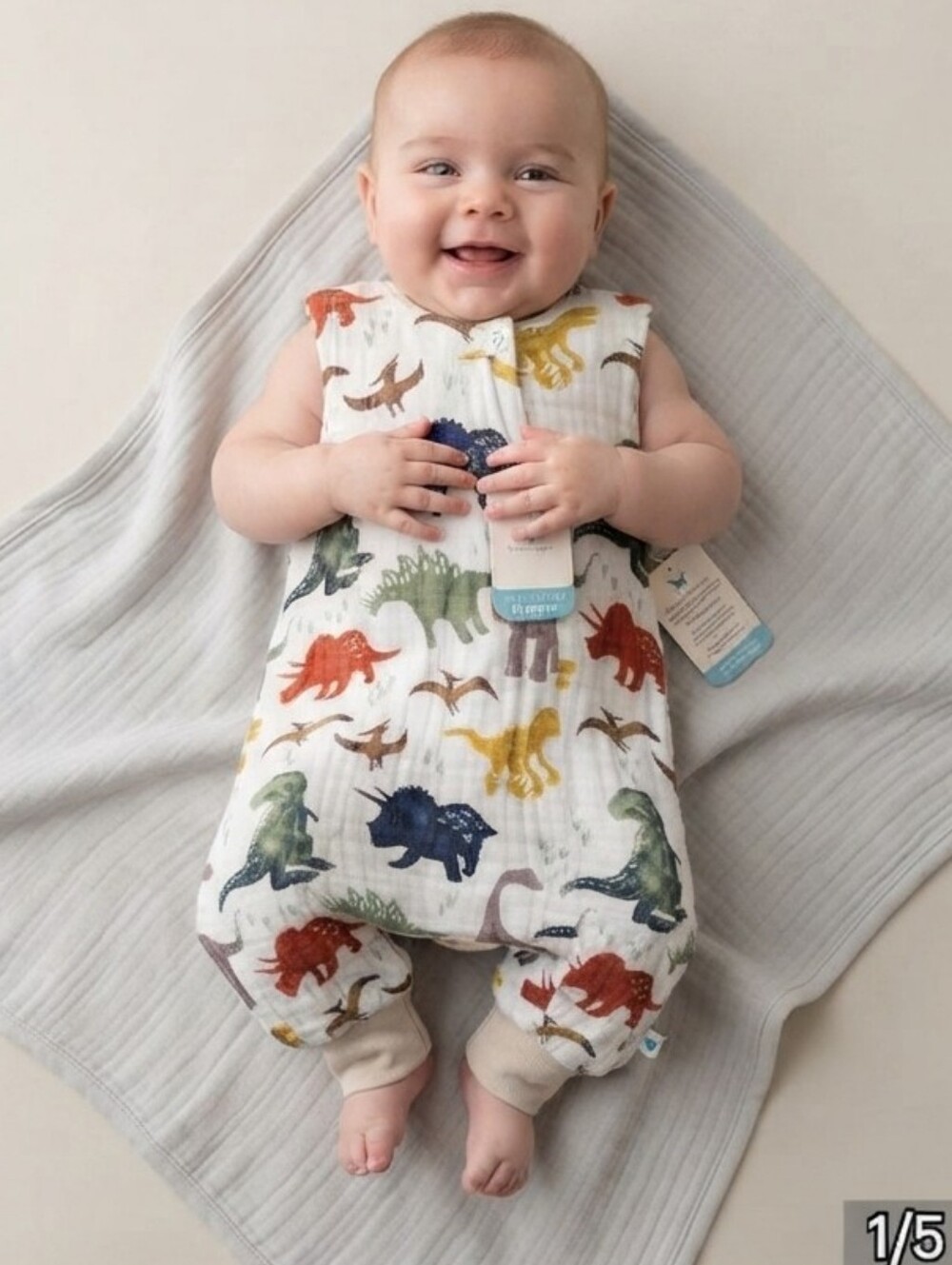 Little Unicorn White Dinosaur Print Onesie Romper Size XL‎